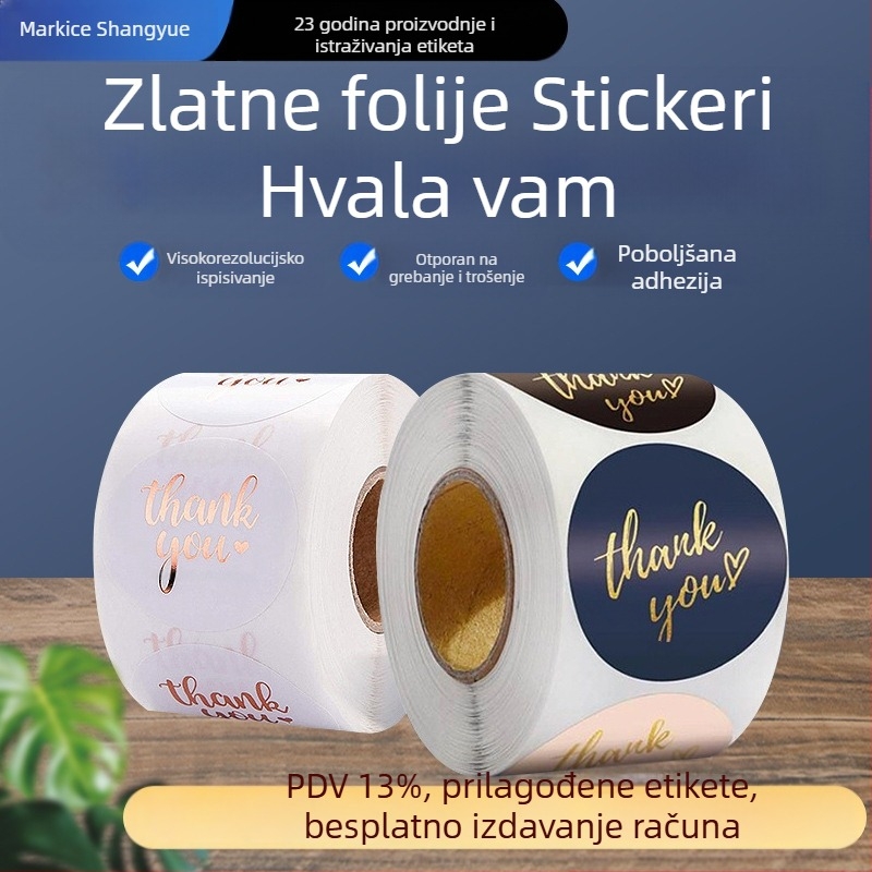 Samoljepljivi naljepnica rol - Thank You naljepnice, ljepilo za taljenje, visoka kvaliteta flexo tiska, bijela Grassin podloga, Shangyue