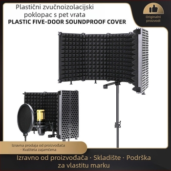 Plastični štit za mikrofon s pet panela za studijsko snimanje i prijenos uživo, kompatibilan s kondenzatorskim mikrofonima, mreža protiv prskanja, frekvencijski raspon 20 Hz-20 kHz, SNR ≥75 dB, bez baterije
