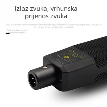 Kondenzatorski mikrofon s velikom membranom uz vanjsku zvučnu karticu; za livestream; kardioidni, raspon frekvencija 100 Hz–20 kHz; SNR ≥ 100 dB