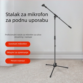 Stalak za mikrofon na podu, podesiva visina, trostruka baza, pogodan za scenske nastupe i snimanje