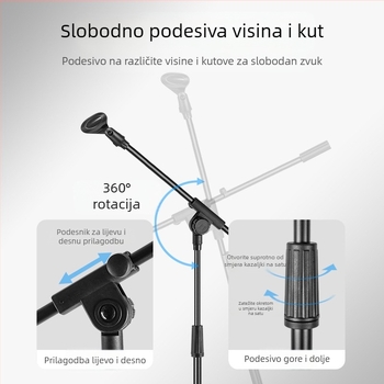 Stalak za mikrofon na podu, podesiva visina, trostruka baza, pogodan za scenske nastupe i snimanje