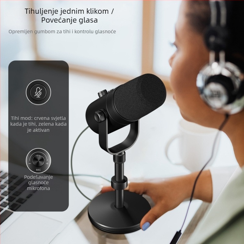 JTB profesionalni dinamički mikrofon s redukcijom buke, praćenje u realnom vremenu za video prijenos uživo, USB/XLR dvostrano sučelje, SNR ≥ 85 dB