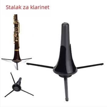 Crni nosač cijevi za puhačke instrumente, sklopivi trokutasti metalni stalak, plast i metal