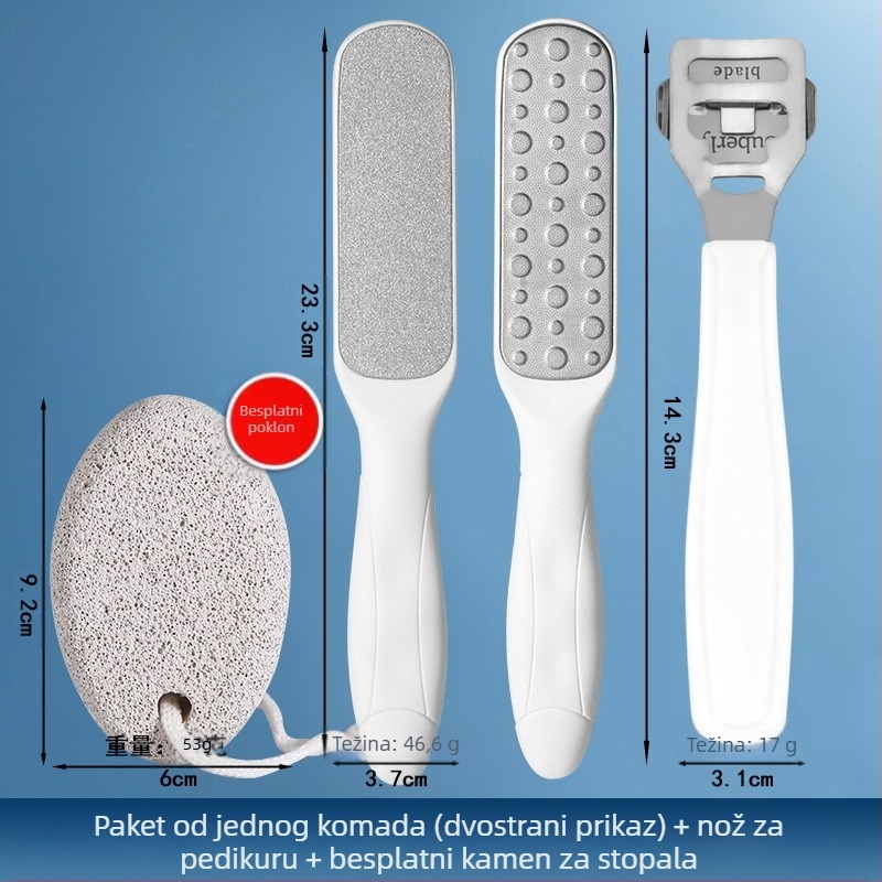 Dvoostrani pilnik za stopala od nehrđajućeg čelika – pedikura alat s ovalnom brusnom glavom i brusnim papirom, kutija 200 kom.