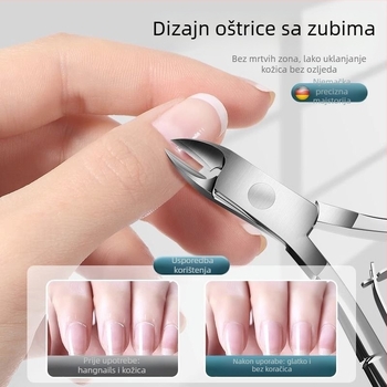Set alata za njegu noktiju od nehrđajućeg čelika: škare za zanoktice, alat za guranje, nano stakleni pilnik za nokte, vilica za zanoktice, škarice za nokte s dubokim V