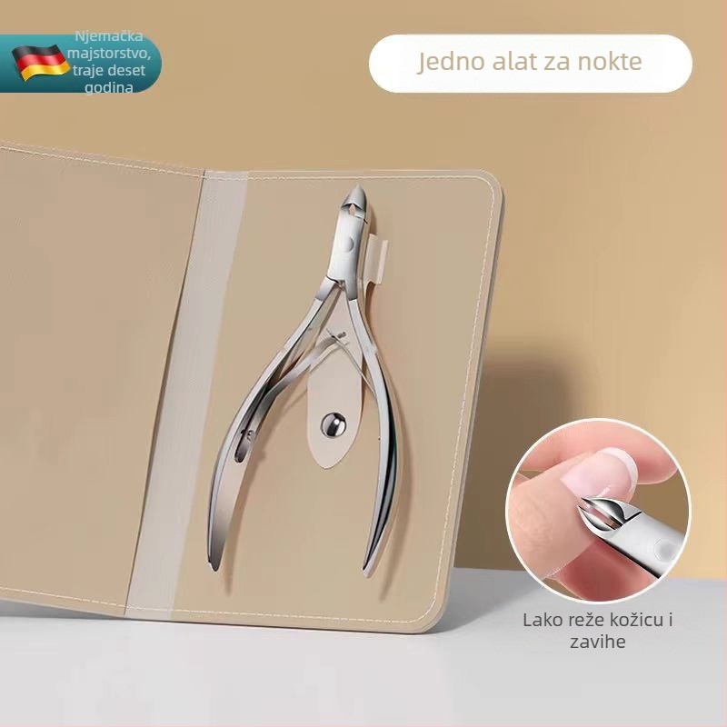 Set alata za njegu noktiju od nehrđajućeg čelika: škare za zanoktice, alat za guranje, nano stakleni pilnik za nokte, vilica za zanoktice, škarice za nokte s dubokim V