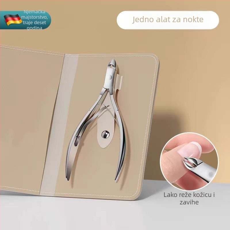 Set alata za njegu noktiju od nehrđajućeg čelika: škare za zanoktice, alat za guranje, nano stakleni pilnik za nokte, vilica za zanoktice, škarice za nokte s dubokim V