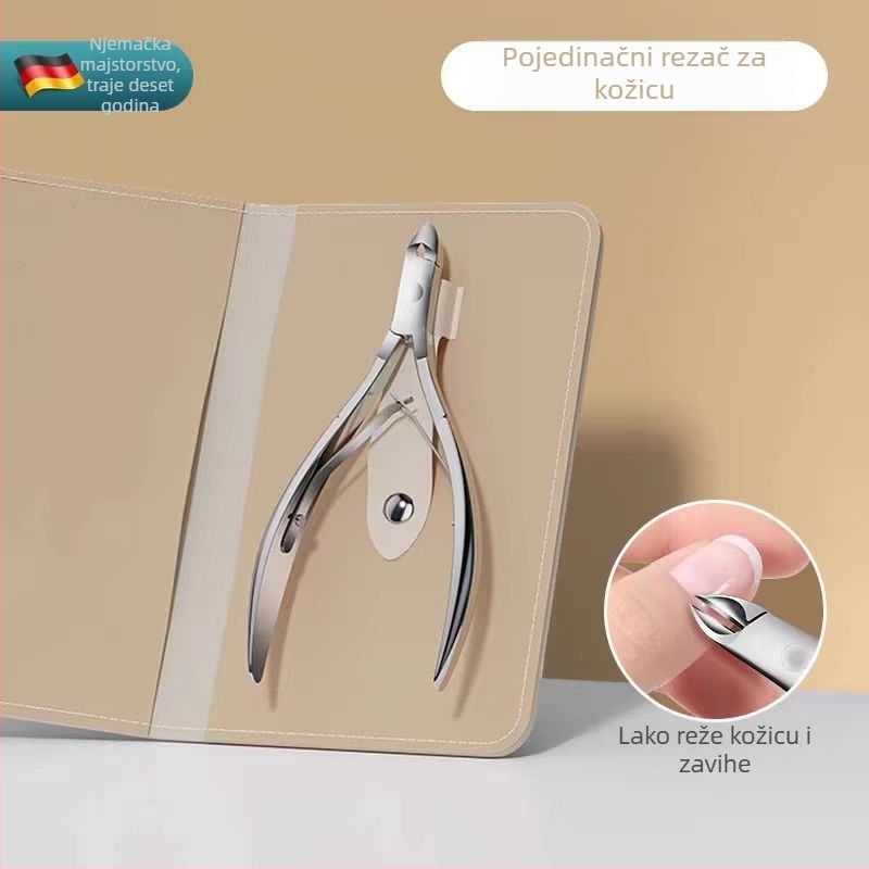 Set alata za njegu noktiju od nehrđajućeg čelika: škare za zanoktice, alat za guranje, nano stakleni pilnik za nokte, vilica za zanoktice, škarice za nokte s dubokim V