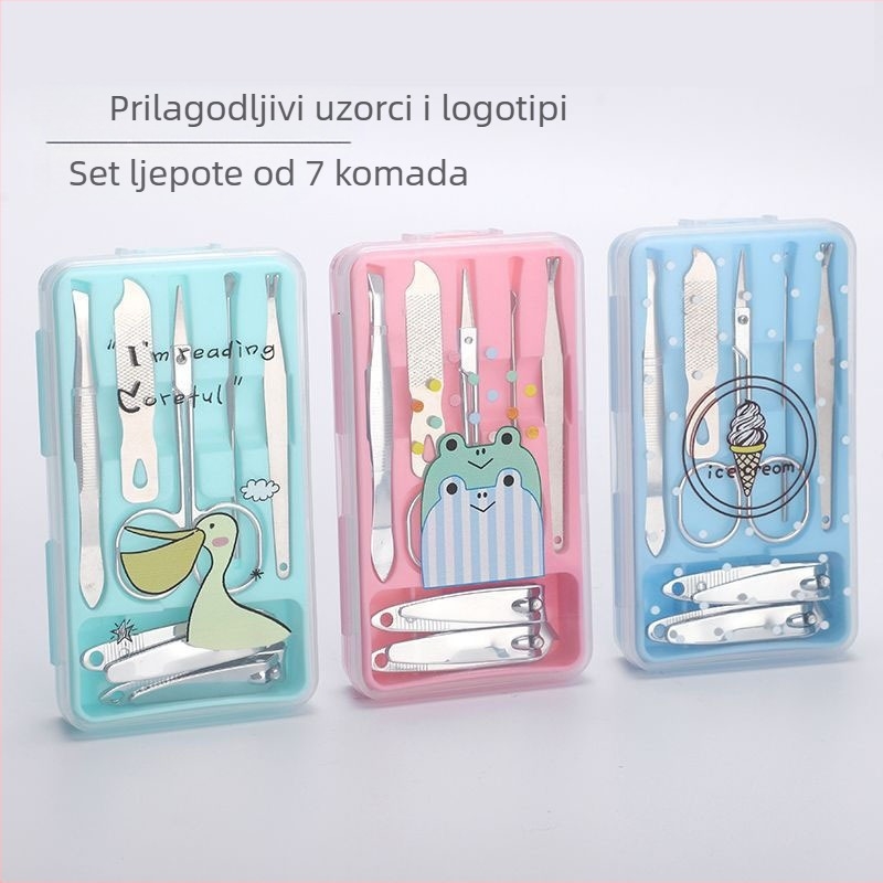 7-dijelni set za njegu noktiju u kutiji od nehrđajućeg čelika s elektroplatiranim završetkom