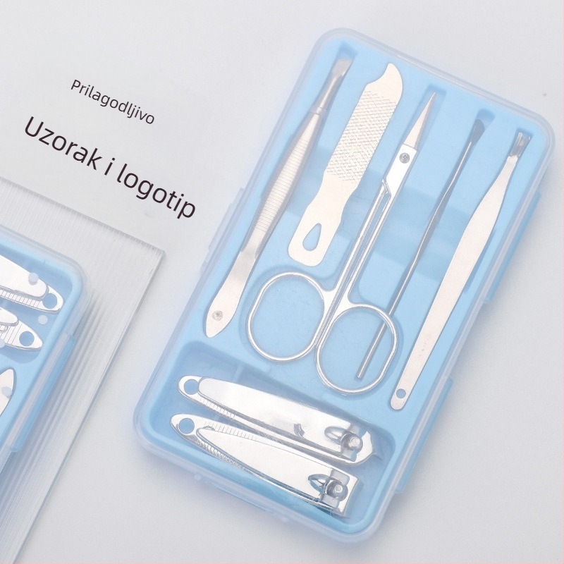 7-dijelni set za njegu noktiju u kutiji od nehrđajućeg čelika s elektroplatiranim završetkom