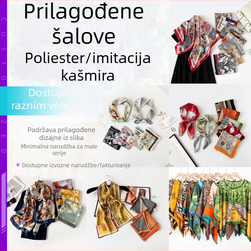 Šal od imitacijskog kašmira s motivom krajine, pleteni, topao zimi