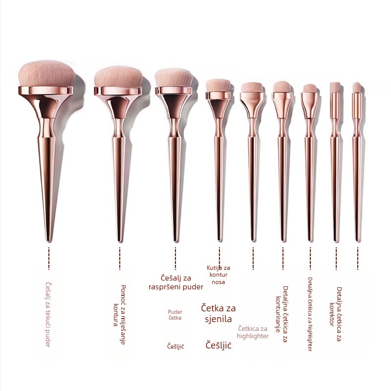 Set od 9 četkica za šminku, četkice od sintetičkih vlakana, plastične drške, pakiranje u torbi, Dx7451