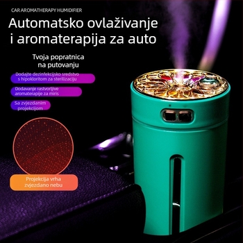 Automobilski USB aromaterapijski ovlaživač, 0,5 L spremnik, 1 izlaz magle, okrugli dizajn