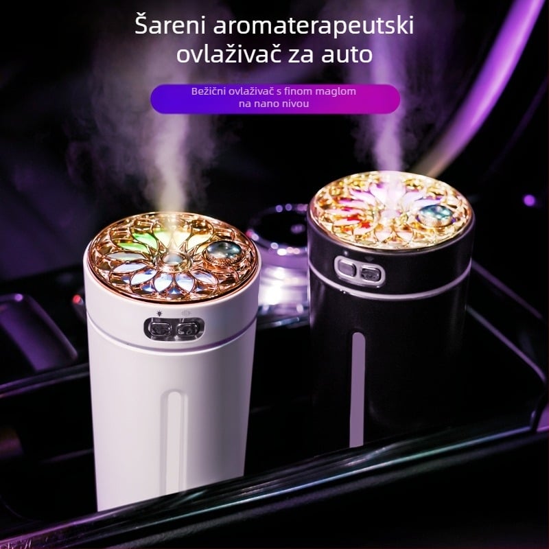 Automobilski USB aromaterapijski ovlaživač, 0,5 L spremnik, 1 izlaz magle, okrugli dizajn