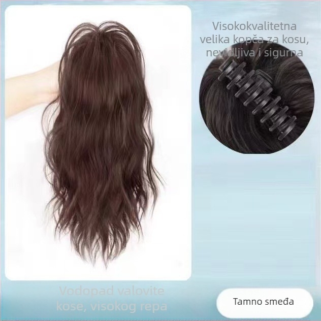 Paruka s konjskom repom, vlakna otporna na toplinu, duljina srednja do duga, prirodni vodopad kovrčavi stil, model vodopadna rep, nije pogodno za bojanje ili kemijsko oblikovanje