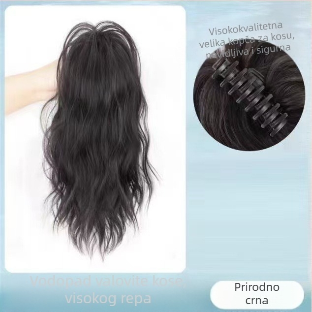 Paruka s konjskom repom, vlakna otporna na toplinu, duljina srednja do duga, prirodni vodopad kovrčavi stil, model vodopadna rep, nije pogodno za bojanje ili kemijsko oblikovanje