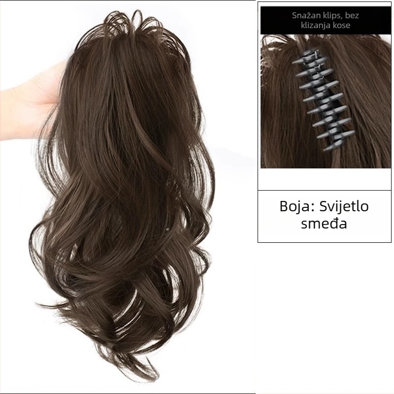 Paruka s konjskom repom, vlakna otporna na toplinu, duljina srednja do duga, prirodni vodopad kovrčavi stil, model vodopadna rep, nije pogodno za bojanje ili kemijsko oblikovanje