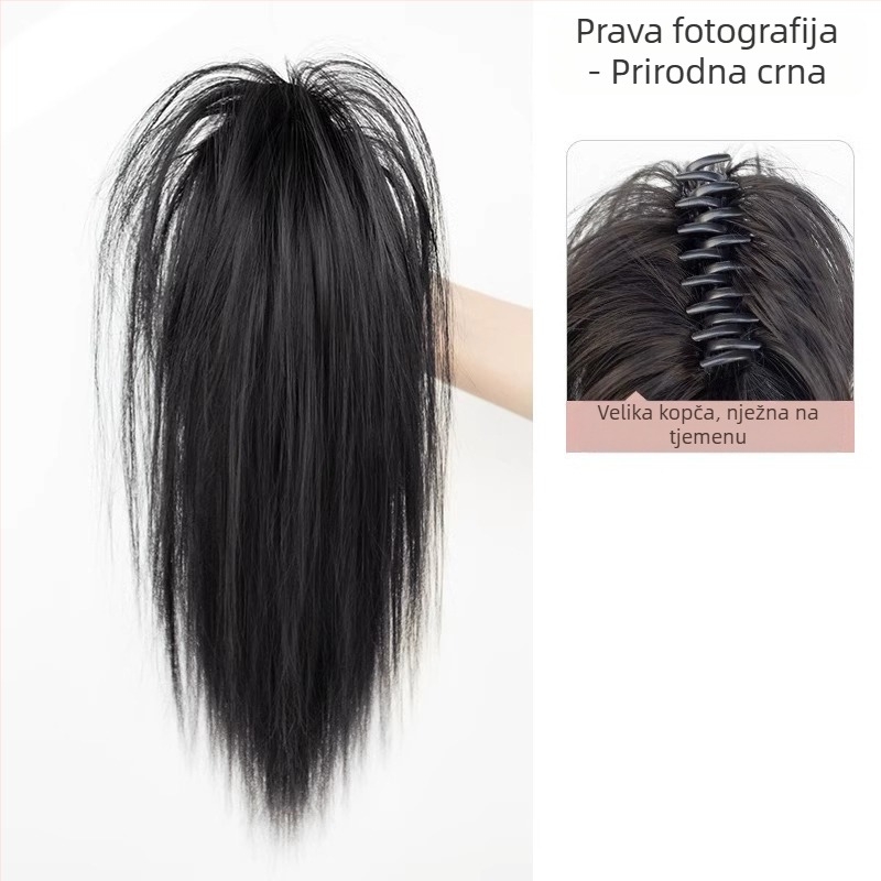Paruka s konjskom repom, vlakna otporna na toplinu, duljina srednja do duga, prirodni vodopad kovrčavi stil, model vodopadna rep, nije pogodno za bojanje ili kemijsko oblikovanje