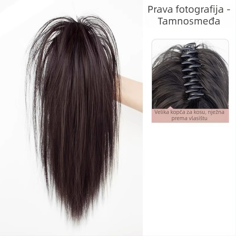 Paruka s konjskom repom, vlakna otporna na toplinu, duljina srednja do duga, prirodni vodopad kovrčavi stil, model vodopadna rep, nije pogodno za bojanje ili kemijsko oblikovanje