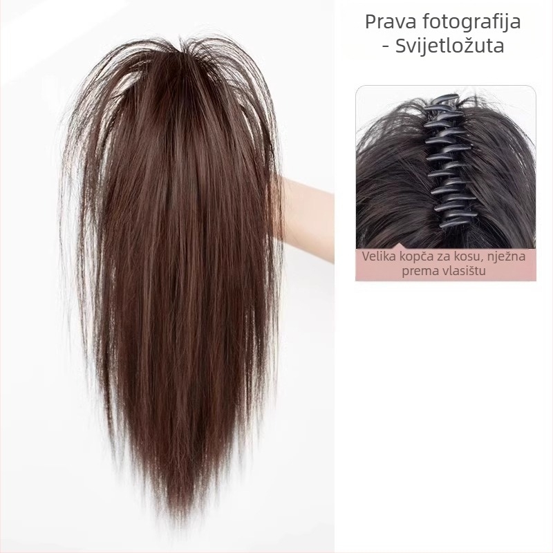 Paruka s konjskom repom, vlakna otporna na toplinu, duljina srednja do duga, prirodni vodopad kovrčavi stil, model vodopadna rep, nije pogodno za bojanje ili kemijsko oblikovanje