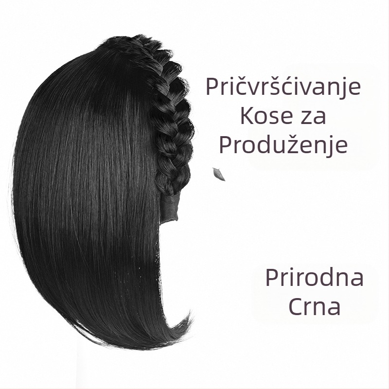 Perika s trakom za glavu za žene, jedinstveni komad, sintetička kosa, vlakna otporna na visoke temperature, kratka kosa, ravan stil, model: uvijeni vlasni prsten za volumen