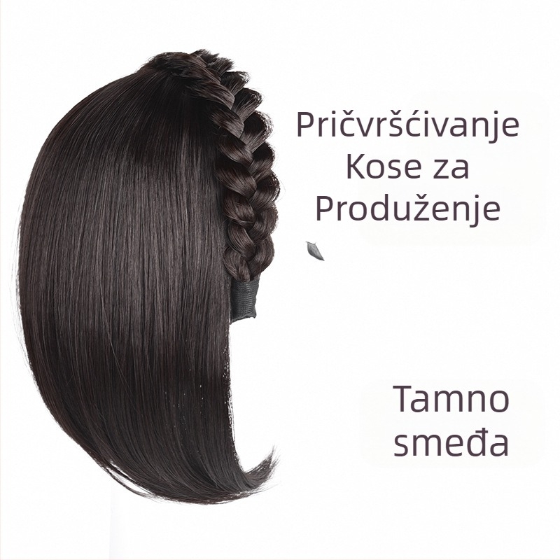 Perika s trakom za glavu za žene, jedinstveni komad, sintetička kosa, vlakna otporna na visoke temperature, kratka kosa, ravan stil, model: uvijeni vlasni prsten za volumen