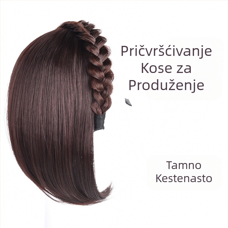 Perika s trakom za glavu za žene, jedinstveni komad, sintetička kosa, vlakna otporna na visoke temperature, kratka kosa, ravan stil, model: uvijeni vlasni prsten za volumen