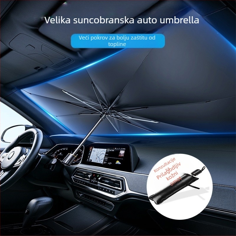 Sjena za automobil za prednje staklo - universalna prilagodba, aluminijska folija, teleskopska ugradnja, mogućnost tiskanja logotipa