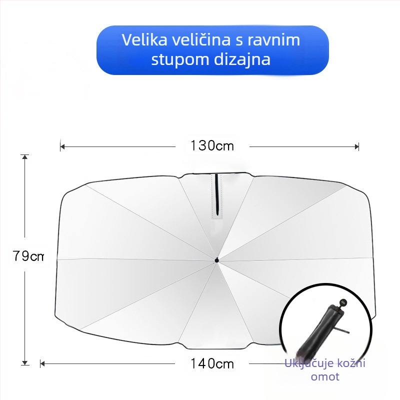 Sjena za automobil za prednje staklo - universalna prilagodba, aluminijska folija, teleskopska ugradnja, mogućnost tiskanja logotipa
