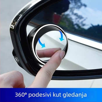 Kružni retrovizor za automobil, metalna konstrukcija, plosno ogledalo, 180° podesivost, univerzalna kompatibilnost