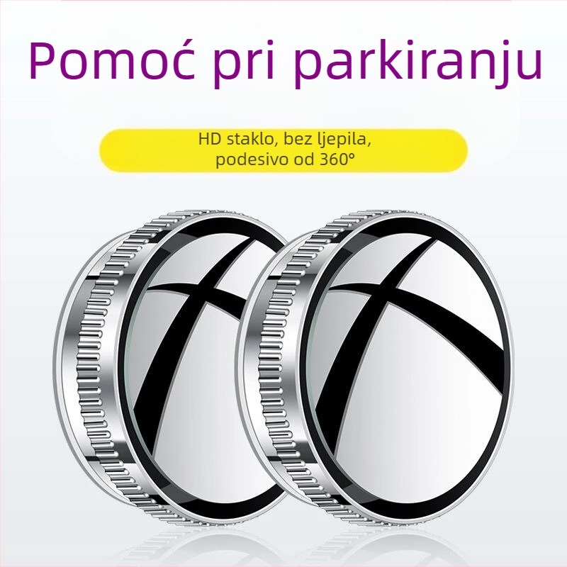 Kružni retrovizor za automobil, metalna konstrukcija, plosno ogledalo, 180° podesivost, univerzalna kompatibilnost