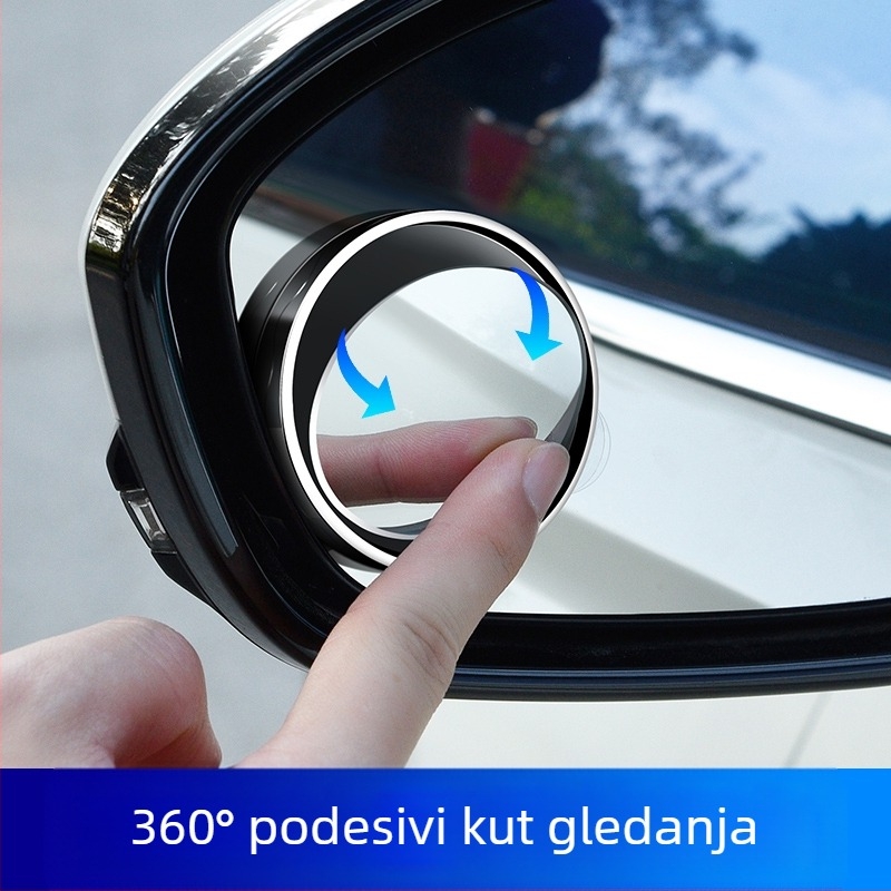Kružni retrovizor za automobil, metalna konstrukcija, plosno ogledalo, 180° podesivost, univerzalna kompatibilnost