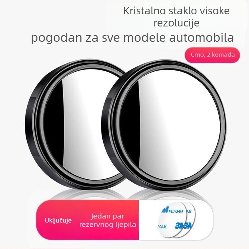 Kružni retrovizor za automobil, metalna konstrukcija, plosno ogledalo, 180° podesivost, univerzalna kompatibilnost
