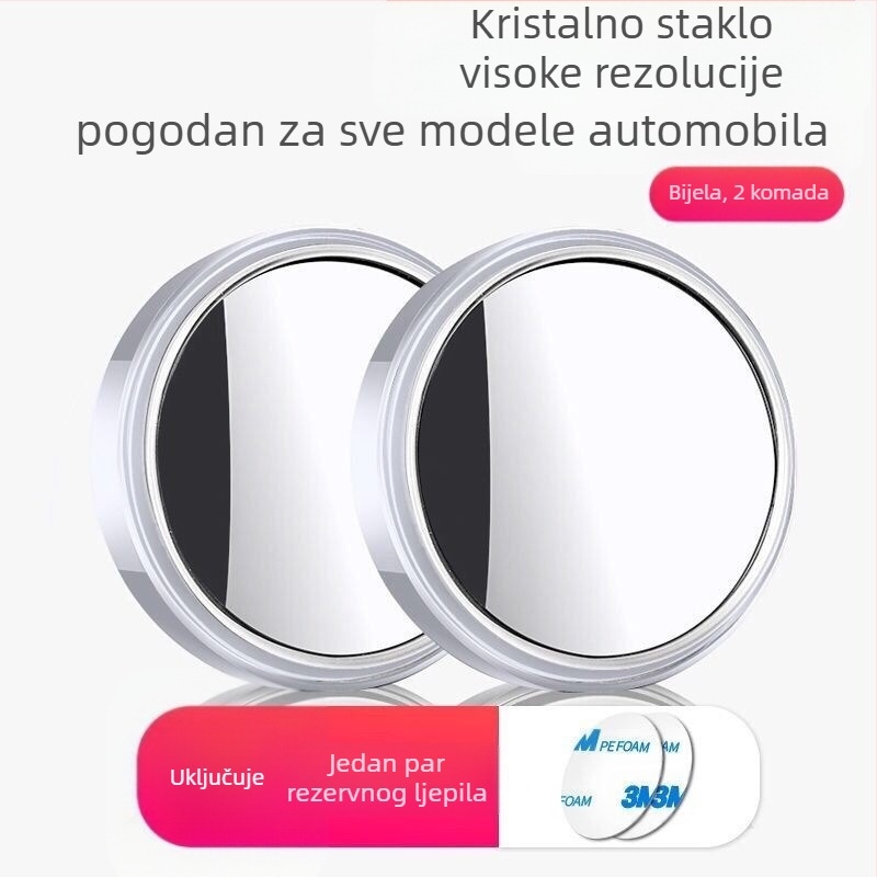 Kružni retrovizor za automobil, metalna konstrukcija, plosno ogledalo, 180° podesivost, univerzalna kompatibilnost