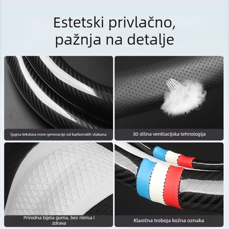 Navlaka za volan od prave kože, sportski stil, univerzalna za četiri sezone, ugradnja za poseban automobil