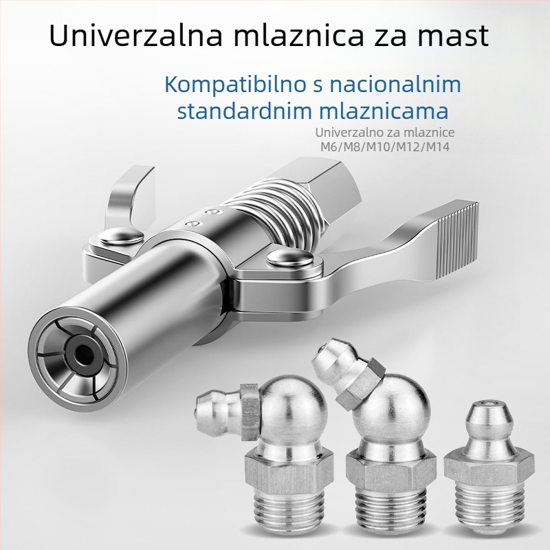 Glava mlaznice za maslac pištolju s zaključavajućim stezalom i visokotlačnom mazivom, model 981, čelična konstrukcija, radni tlak 21, kapacitet cijevi 1, neto težina 128 g