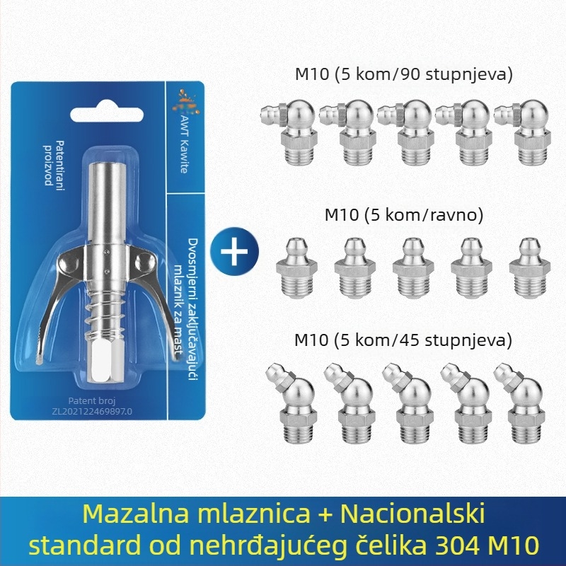 Glava mlaznice za maslac pištolju s zaključavajućim stezalom i visokotlačnom mazivom, model 981, čelična konstrukcija, radni tlak 21, kapacitet cijevi 1, neto težina 128 g