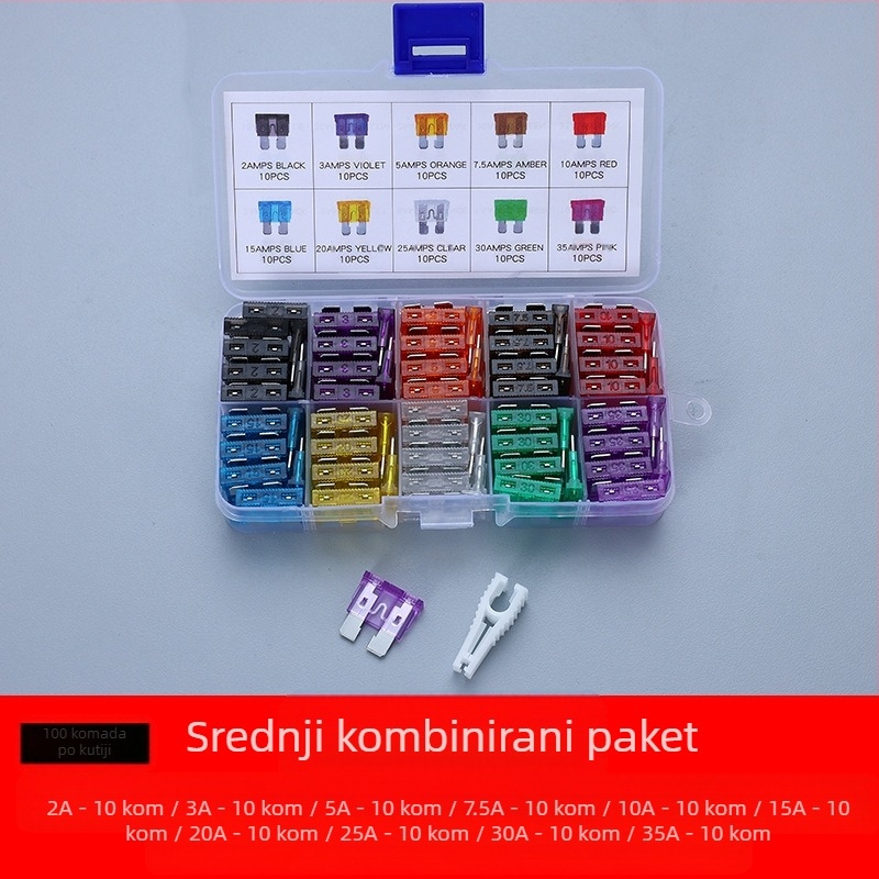Set automobilski osigurači 2A–35A, 100 kom., u kutiji