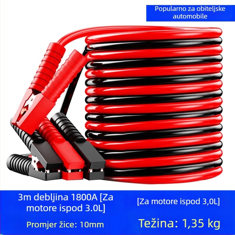 Auto kabel za pokretanje baterije s bakrenim vodičem, PVC izolacija, duljina 2-5 m, univerzalno