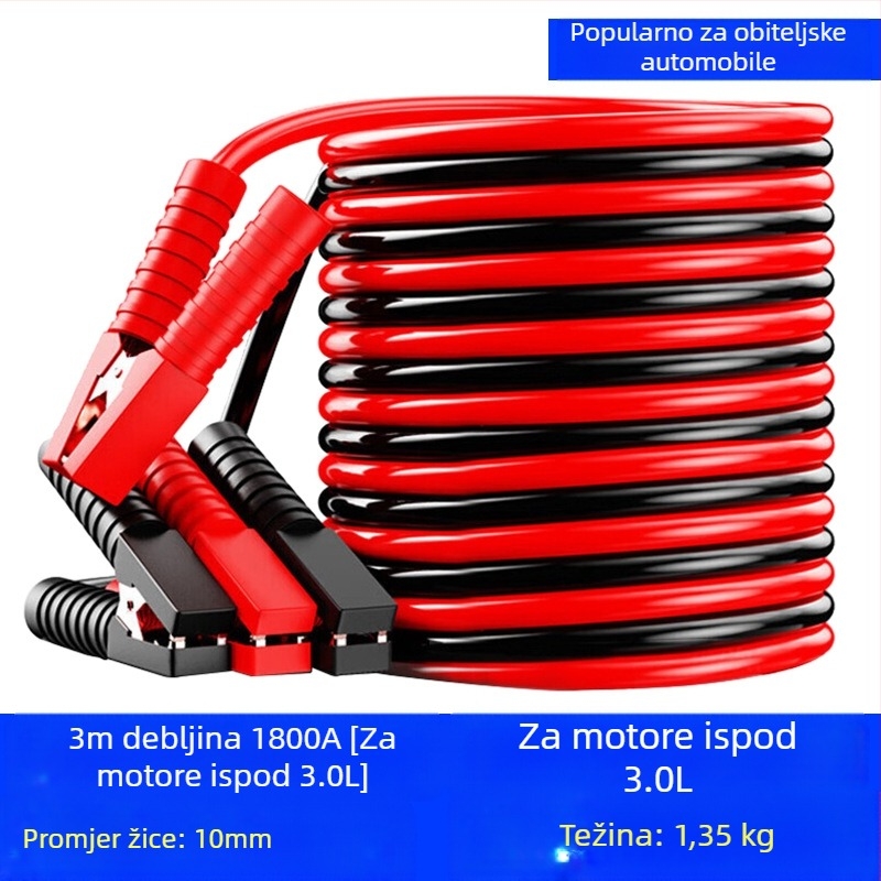Auto kabel za pokretanje baterije s bakrenim vodičem, PVC izolacija, duljina 2-5 m, univerzalno