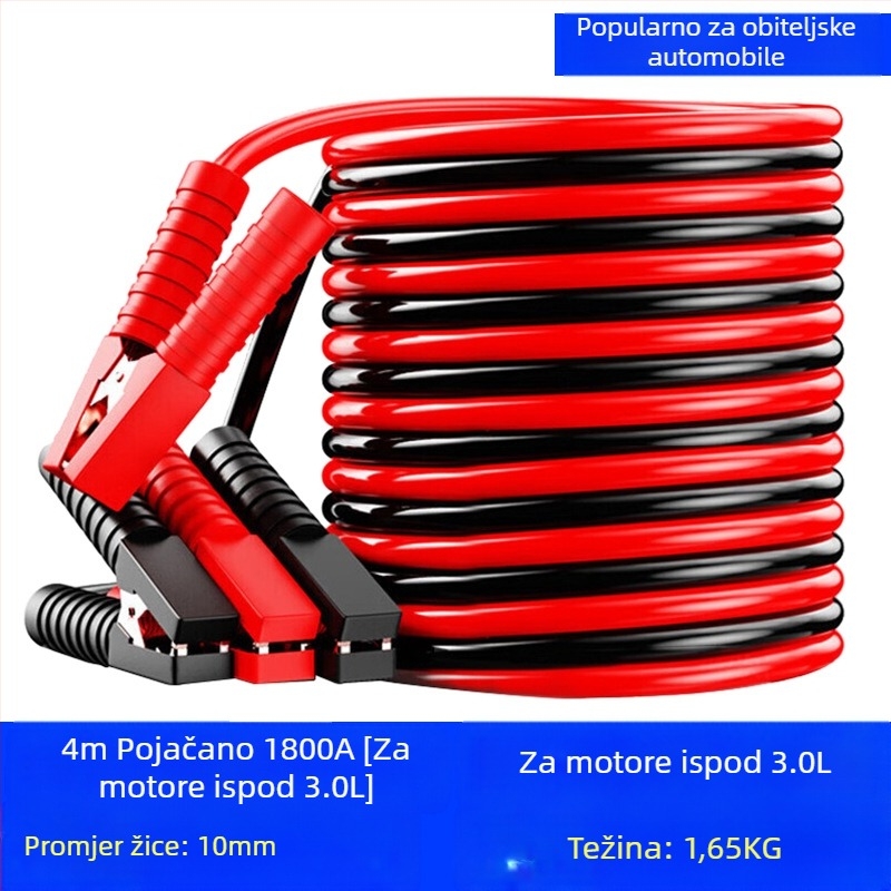 Auto kabel za pokretanje baterije s bakrenim vodičem, PVC izolacija, duljina 2-5 m, univerzalno