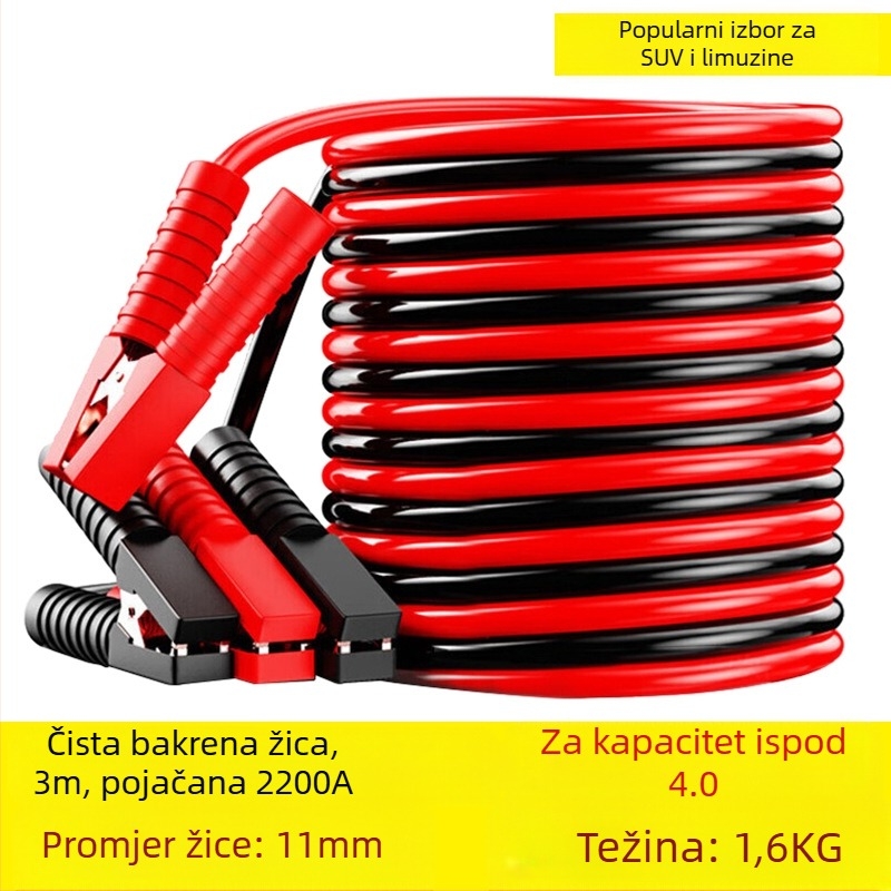Auto kabel za pokretanje baterije s bakrenim vodičem, PVC izolacija, duljina 2-5 m, univerzalno