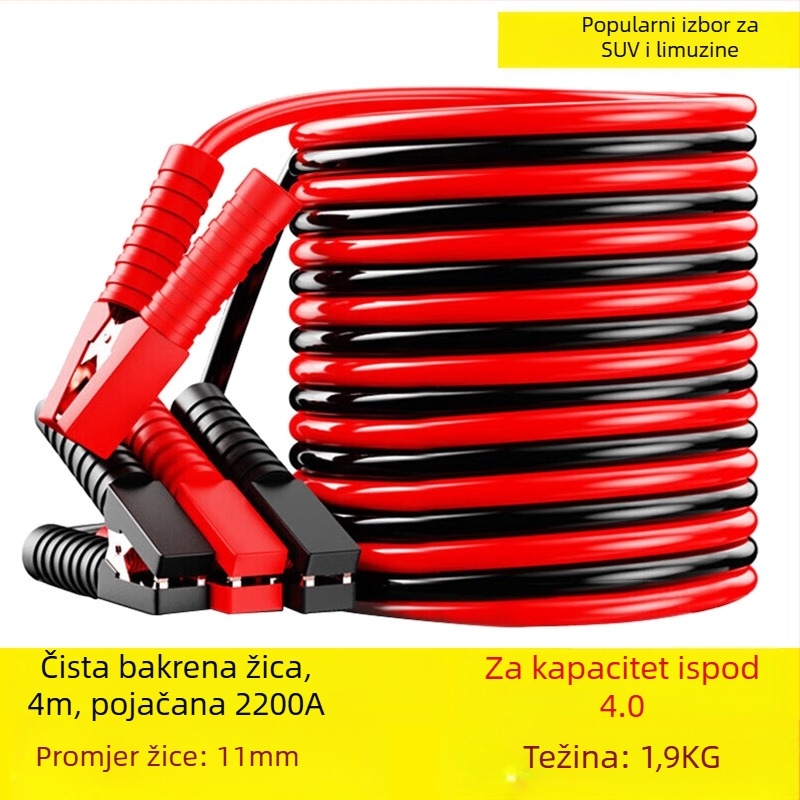 Auto kabel za pokretanje baterije s bakrenim vodičem, PVC izolacija, duljina 2-5 m, univerzalno