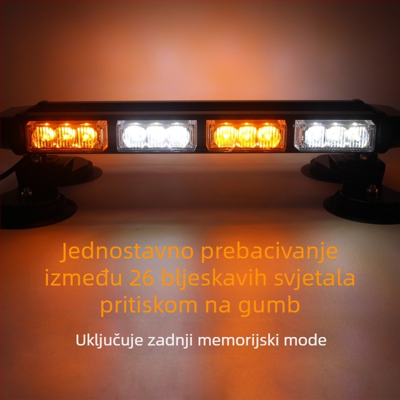 30 LED strob traka za automobile, svjetlo za upozorenje s magnetskom bazom, 30W, 12-24V, aluminijsko kućište