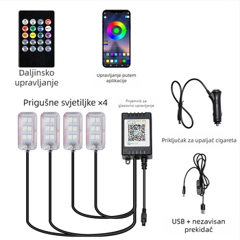 Unutarnje LED ambijentalno osvjetljenje automobila, USB napajanje, 12V, 15W, model Square Foot Light, univerzalna kompatibilnost