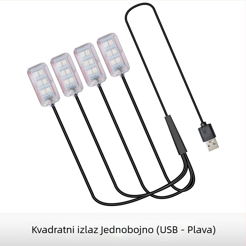 Unutarnje LED ambijentalno osvjetljenje automobila, USB napajanje, 12V, 15W, model Square Foot Light, univerzalna kompatibilnost