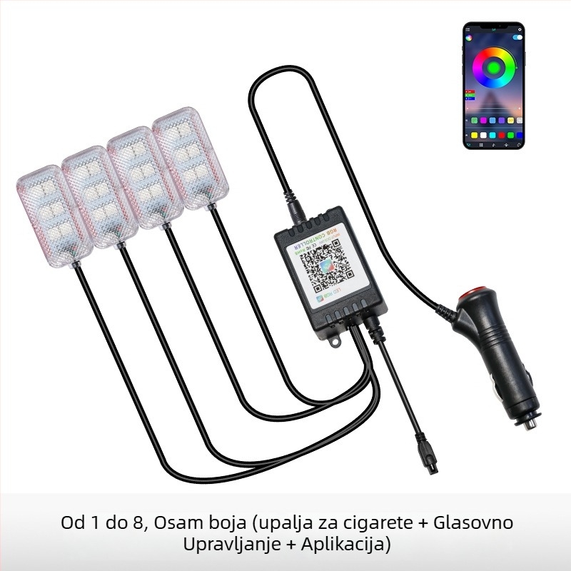 Unutarnje LED ambijentalno osvjetljenje automobila, USB napajanje, 12V, 15W, model Square Foot Light, univerzalna kompatibilnost