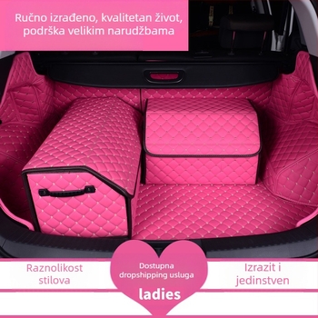 Sklopiva kožna kutija za auto za pohranu, sa šavanim uzorkom srca, 29–63 L, otisnut logo