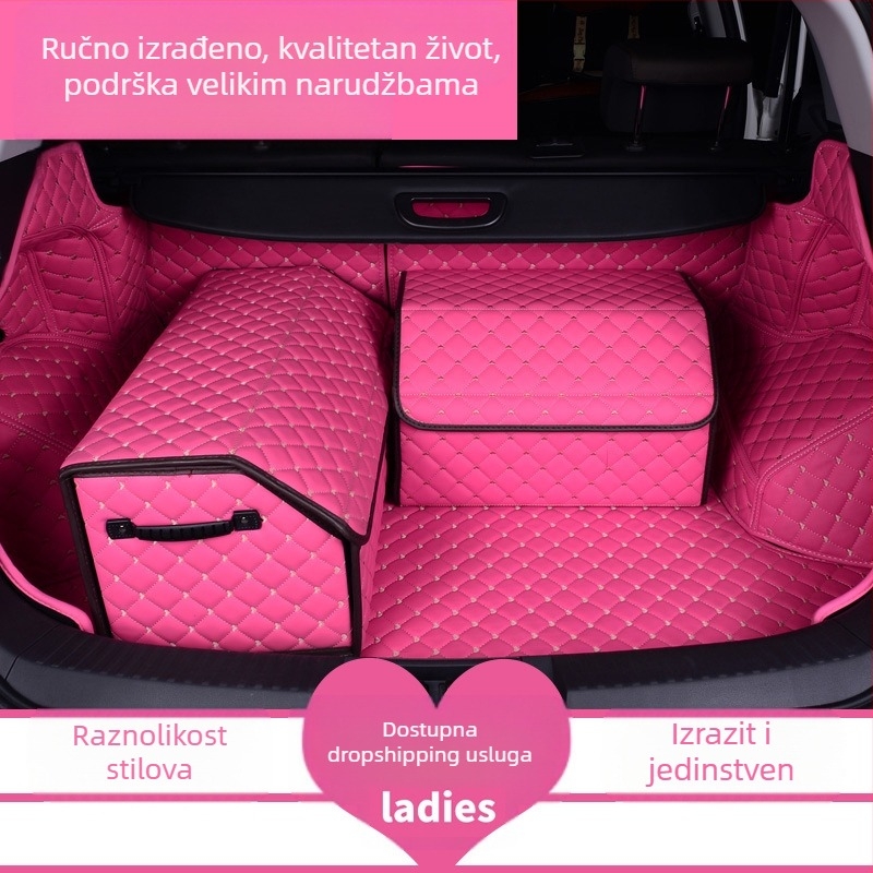 Sklopiva kožna kutija za auto za pohranu, sa šavanim uzorkom srca, 29–63 L, otisnut logo