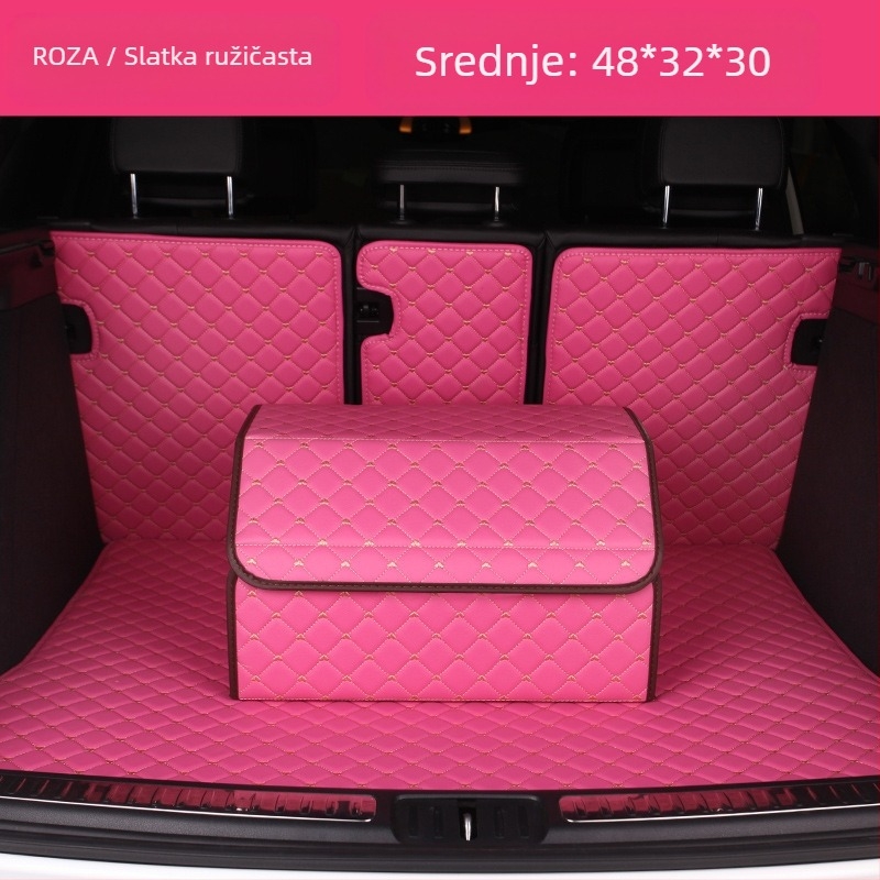 Sklopiva kožna kutija za auto za pohranu, sa šavanim uzorkom srca, 29–63 L, otisnut logo